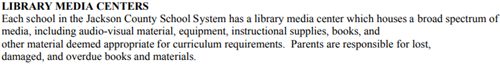 JCBOE Student Handbook Library Media Policy